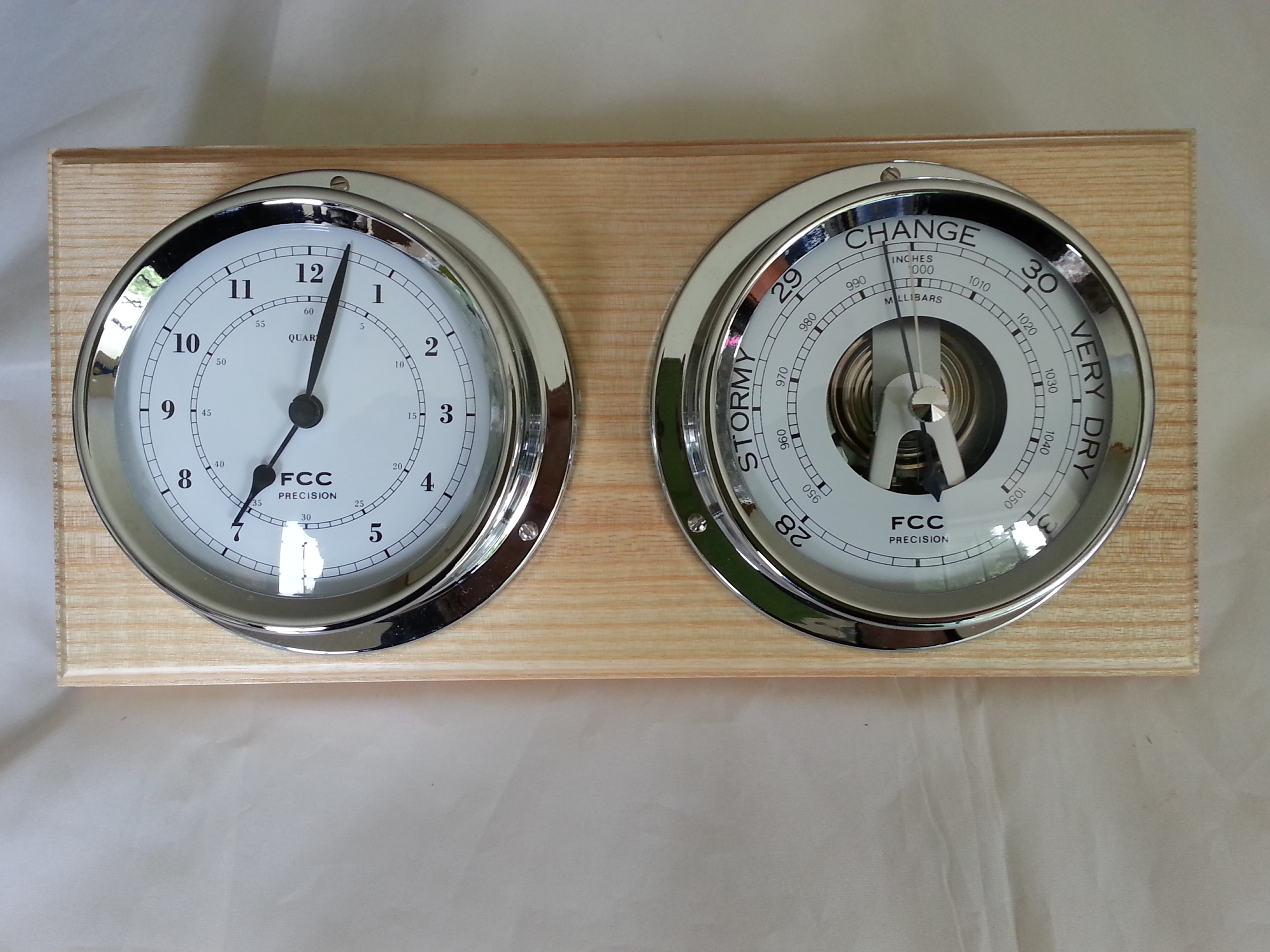 Chrome Barometer & Clock set FCC Precision
