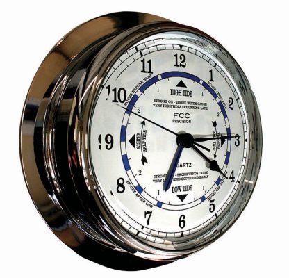 Large chrome time and tide clock